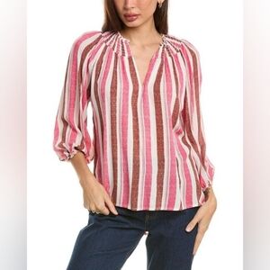 BOBEAU Red Smocked Collar Top